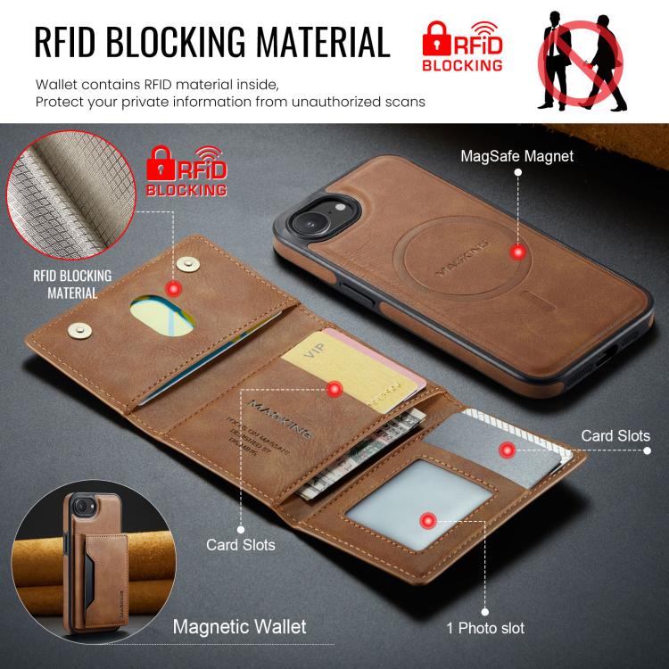 For iPhone 16e DG.MING MAGKING-K2 Series MagSafe RFID Card Bag Detachable Phone Case(Brown) - free shipping - PMc TechLife - Order now!