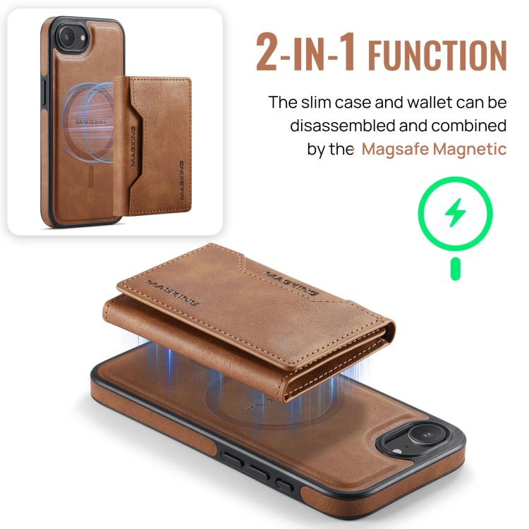 For iPhone 16e DG.MING MAGKING-K2 Series MagSafe RFID Card Bag Detachable Phone Case(Brown) - free shipping - PMc TechLife - Order now!