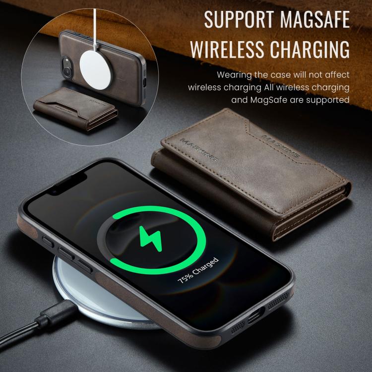 For iPhone 16e DG.MING MAGKING-K2 Series MagSafe RFID Card Bag Detachable Phone Case(Coffee) - free shipping - PMc TechLife - Order now!