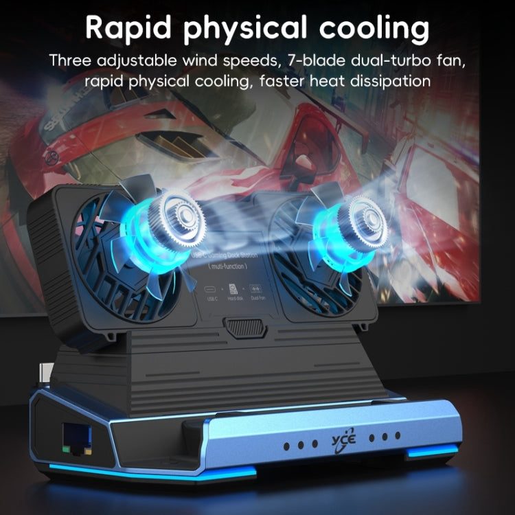 YCE-V279 10 in 1 USB-C Gaming Dock Station Hard Disk Enclosure with Detachable Fan(Blue Black) - free shipping - PMC Jewellery - Order now!