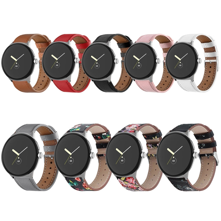 For Google Pixel Watch 3 45mm Round Tail Genuine Leather Watch Band(Black Red Flower) - free shipping - PMc TechLife - Order now!