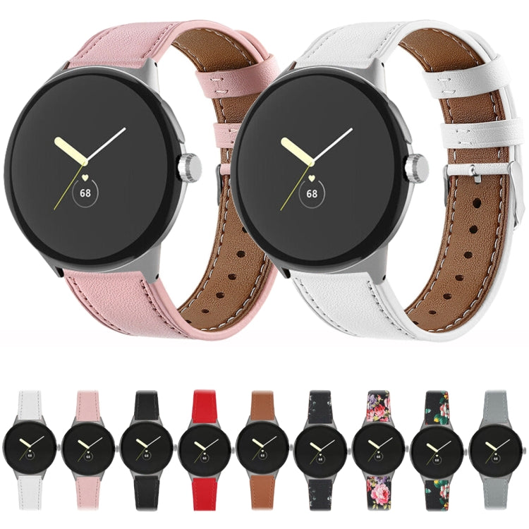 For Google Pixel Watch 3 45mm Round Tail Genuine Leather Watch Band(White) - Watch Bands by PMc TechLife | Online Shopping South Africa | PMc TechLife | Buy Now Pay Later Mobicred