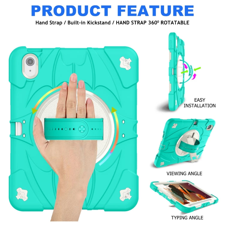 For iPad 10th Gen 10.9 2022 Bat Hand Grip Turntable Stand Tablet Case(Mint Green White) - iPad 10th Gen 10.9 Cases by PMC Jewellery | Online Shopping South Africa | PMC Jewellery | Buy Now Pay Later Mobicred