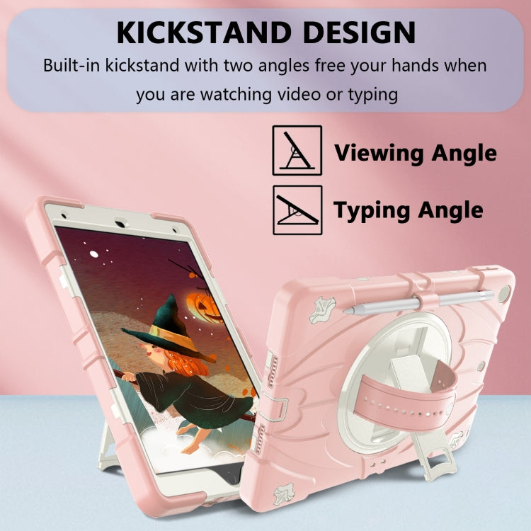 For iPad 10.2 2021 / 2020 / 2019 Bat Hand Grip Turntable Stand Tablet Case(Pink White) - iPad 10.2 Cases by PMC Jewellery | Online Shopping South Africa | PMC Jewellery | Buy Now Pay Later Mobicred