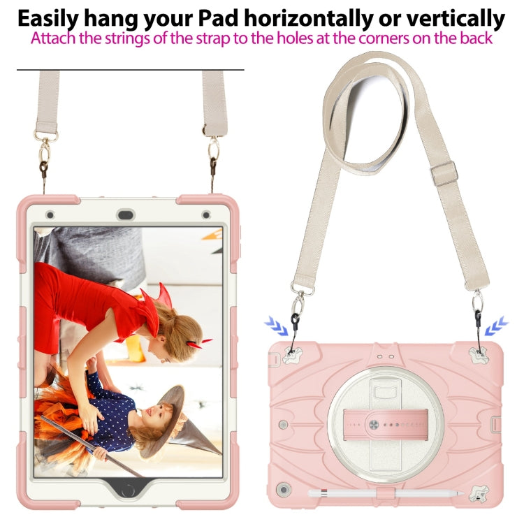 For iPad 10.2 2021 / 2020 / 2019 Bat Hand Grip Turntable Stand Tablet Case(Pink White) - iPad 10.2 Cases by PMC Jewellery | Online Shopping South Africa | PMC Jewellery | Buy Now Pay Later Mobicred