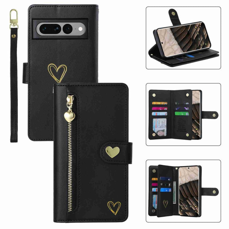 For Google Pixel 7 Pro POLA Love Multi-Card Slots Zipper Wallet Leather Phone Case(Black) - free shipping - PMC TechLife - Order now!
