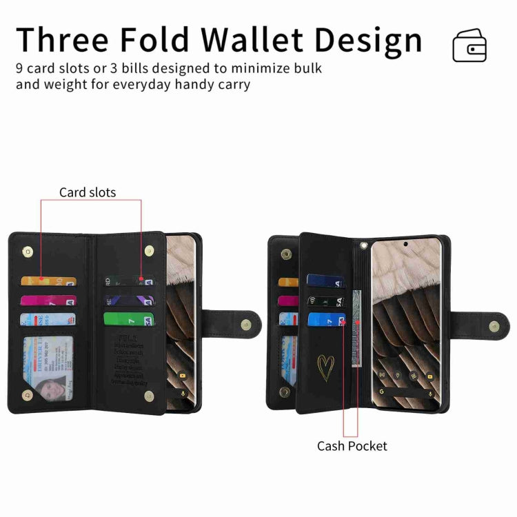 For Google Pixel 7 Pro POLA Love Multi-Card Slots Zipper Wallet Leather Phone Case(Black) - free shipping - PMC TechLife - Order now!