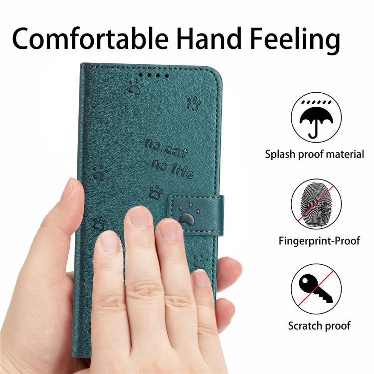 For iPhone 16e Embossed Kitten Phone Leather Case with Lanyard(Dark Green) - iPhone 16e Cases by PMC TechLife | Online Shopping South Africa | PMC TechLife | Buy Now Pay Later Mobicred