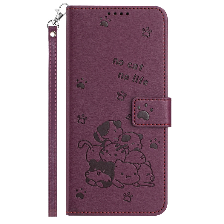 For iPhone 16e Embossed Kitten Phone Leather Case with Lanyard(Wine Red) - iPhone 16e Cases by PMC TechLife | Online Shopping South Africa | PMC TechLife | Buy Now Pay Later Mobicred
