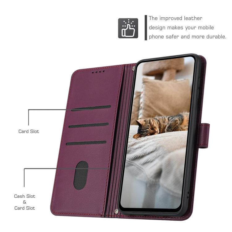 For iPhone 16e Embossed Kitten Phone Leather Case with Lanyard(Wine Red) - iPhone 16e Cases by PMC TechLife | Online Shopping South Africa | PMC TechLife | Buy Now Pay Later Mobicred