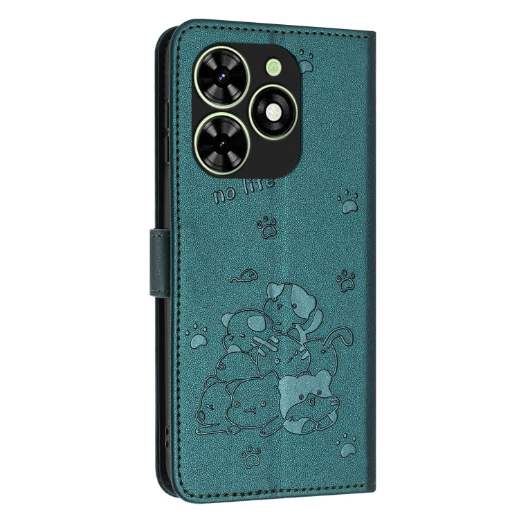 For Tecno Spark Go 2024 4G Embossed Kitten Phone Leather Case with Lanyard(Dark Green) - Tecno Cases by PMC Jewellery | Online Shopping South Africa | PMC Jewellery | Buy Now Pay Later Mobicred