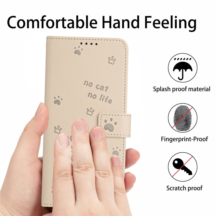 For Samsung Galaxy S25+ / S24+ 5G Embossed Kitten Phone Leather Case with Lanyard(Beige) - Galaxy S24+ 5G Cases by PMC TechLife | Online Shopping South Africa | PMC TechLife | Buy Now Pay Later Mobicred