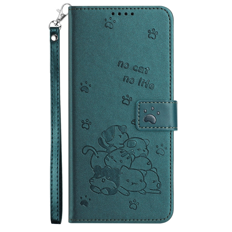 For Samsung Galaxy S25+ / S24+ 5G Embossed Kitten Phone Leather Case with Lanyard(Dark Green) - Galaxy S24+ 5G Cases by PMC TechLife | Online Shopping South Africa | PMC TechLife | Buy Now Pay Later Mobicred