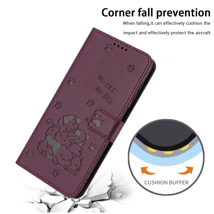 For Samsung Galaxy S25+ / S24+ 5G Embossed Kitten Phone Leather Case with Lanyard(Wine Red) - Galaxy S24+ 5G Cases by PMC TechLife | Online Shopping South Africa | PMC TechLife | Buy Now Pay Later Mobicred