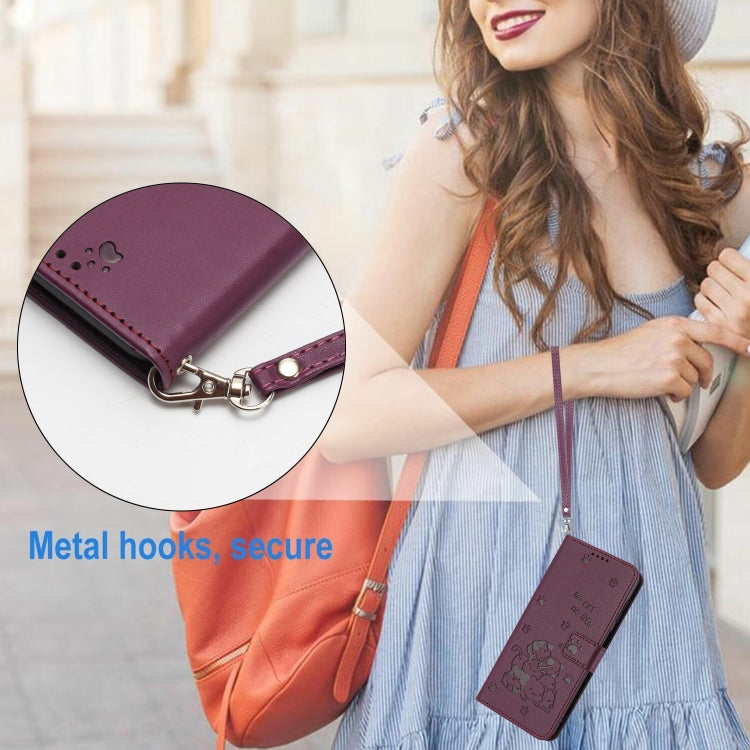 For Samsung Galaxy S25+ / S24+ 5G Embossed Kitten Phone Leather Case with Lanyard(Wine Red) - Galaxy S24+ 5G Cases by PMC TechLife | Online Shopping South Africa | PMC TechLife | Buy Now Pay Later Mobicred