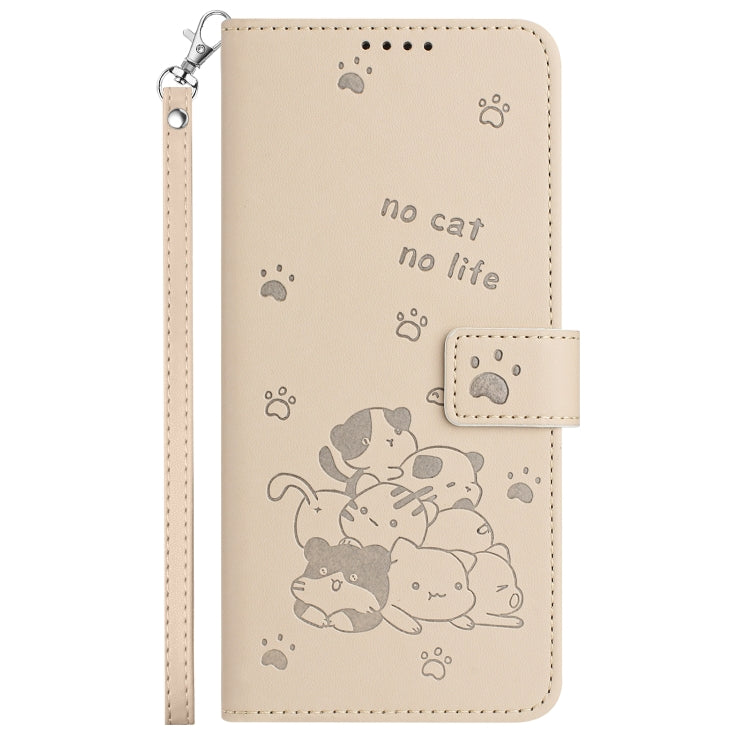 For Samsung Galaxy S25 / S24 5G Embossed Kitten Phone Leather Case with Lanyard(Beige) - Galaxy S24 5G Cases by PMC TechLife | Online Shopping South Africa | PMC TechLife | Buy Now Pay Later Mobicred
