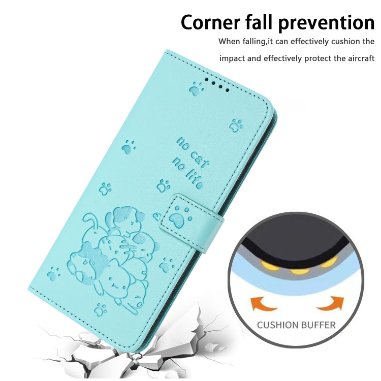 For Samsung Galaxy S25 / S24 5G Embossed Kitten Phone Leather Case with Lanyard(Mint Green) - Galaxy S24 5G Cases by PMC TechLife | Online Shopping South Africa | PMC TechLife | Buy Now Pay Later Mobicred