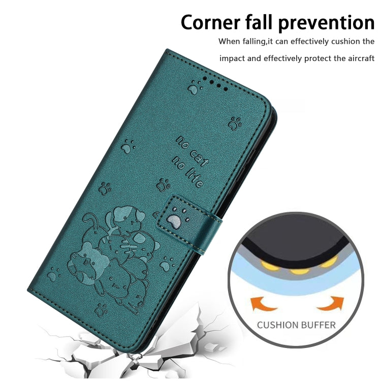For Samsung Galaxy S25 / S24 5G Embossed Kitten Phone Leather Case with Lanyard(Dark Green) - Galaxy S24 5G Cases by PMC TechLife | Online Shopping South Africa | PMC TechLife | Buy Now Pay Later Mobicred