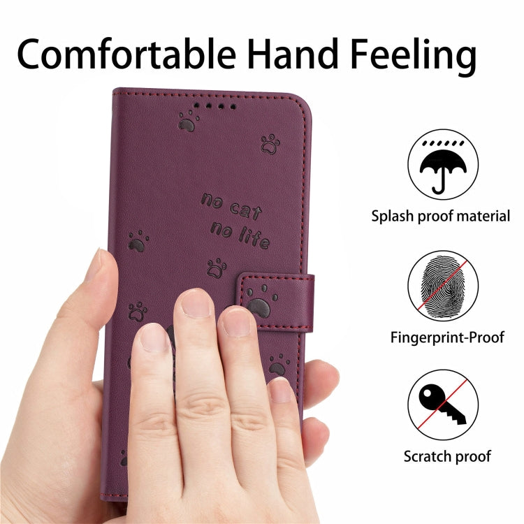 For Samsung Galaxy S25 / S24 5G Embossed Kitten Phone Leather Case with Lanyard(Wine Red) - Galaxy S24 5G Cases by PMC TechLife | Online Shopping South Africa | PMC TechLife | Buy Now Pay Later Mobicred
