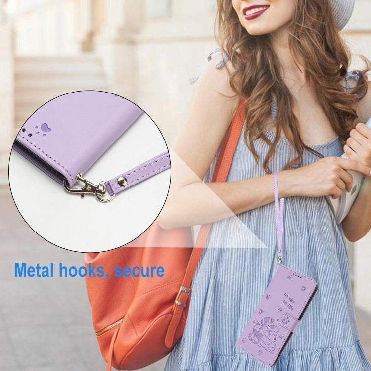 For Samsung Galaxy S25 Ultra 5G Embossed Kitten Phone Leather Case with Lanyard(Purple) - Galaxy S25 Ultra 5G Cases by PMC TechLife | Online Shopping South Africa | PMC TechLife | Buy Now Pay Later Mobicred