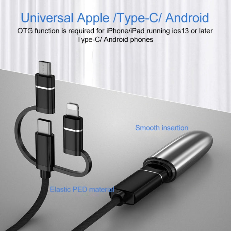 3 in 1 USB Female to Micro USB, Type-C, 8 Pin Male OTG Adapter(Silver) - OTG Adapter by PMC Jewellery | Online Shopping South Africa | PMC Jewellery | Buy Now Pay Later Mobicred