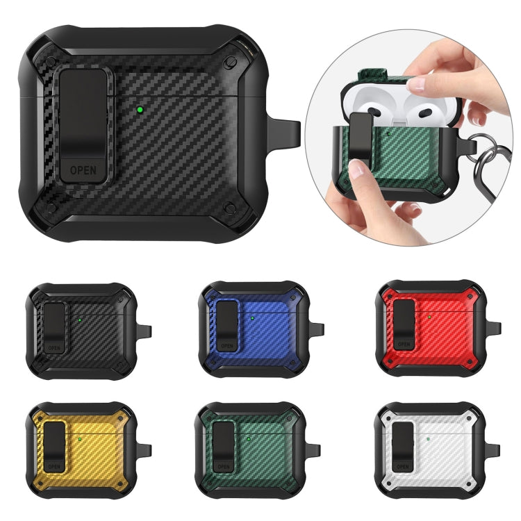 For AirPods 4 Bumblebee Carbon Fiber Shockproof Protective Case with Switch(White) - For AirPods 4 by PMC Jewellery | Online Shopping South Africa | PMC Jewellery | Buy Now Pay Later Mobicred