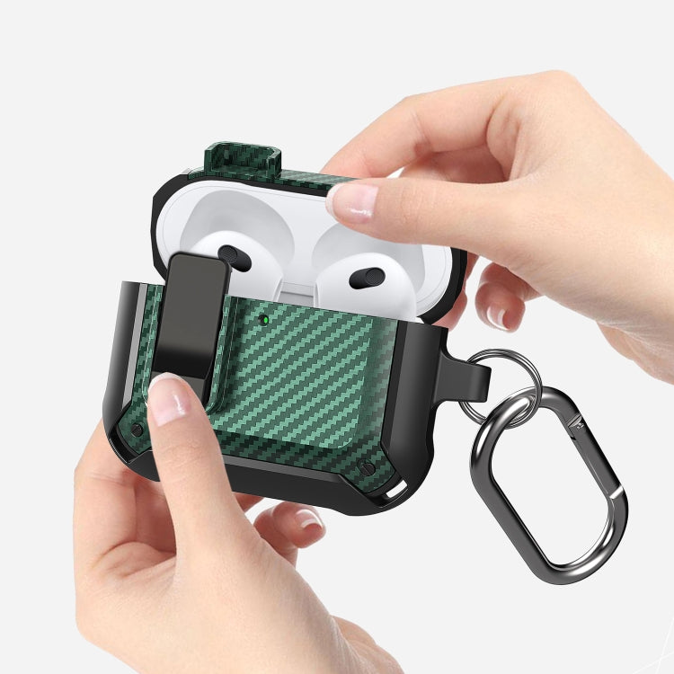 For AirPods 4 Bumblebee Carbon Fiber Shockproof Protective Case with Switch(Green) - For AirPods 4 by PMC Jewellery | Online Shopping South Africa | PMC Jewellery | Buy Now Pay Later Mobicred