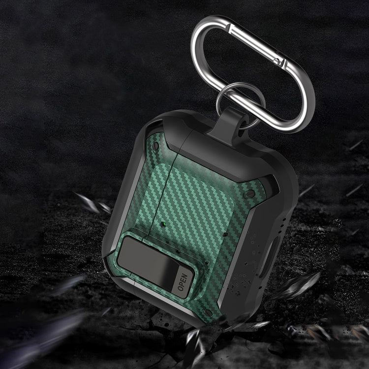 For AirPods 4 Bumblebee Carbon Fiber Shockproof Protective Case with Switch(Black) - For AirPods 4 by PMC Jewellery | Online Shopping South Africa | PMC Jewellery | Buy Now Pay Later Mobicred