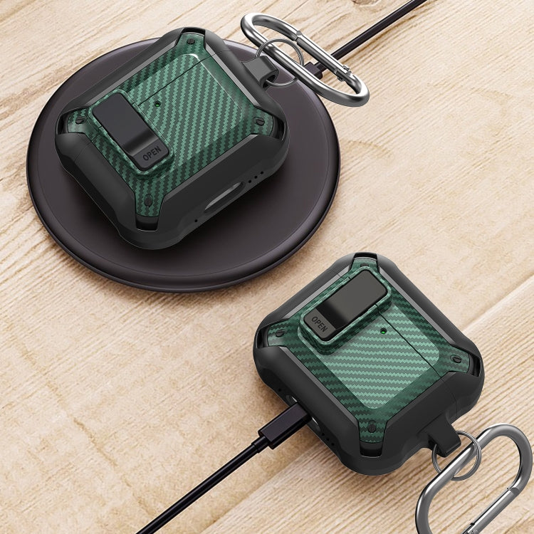 For AirPods 4 Bumblebee Carbon Fiber Shockproof Protective Case with Switch(Black) - For AirPods 4 by PMC Jewellery | Online Shopping South Africa | PMC Jewellery | Buy Now Pay Later Mobicred