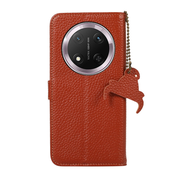 For Honor X9c Genuine Leather Litchi Texture RFID Leather Phone Case(Coffee) - Honor Cases by PMC TechLife | Online Shopping South Africa | PMC TechLife | Buy Now Pay Later Mobicred