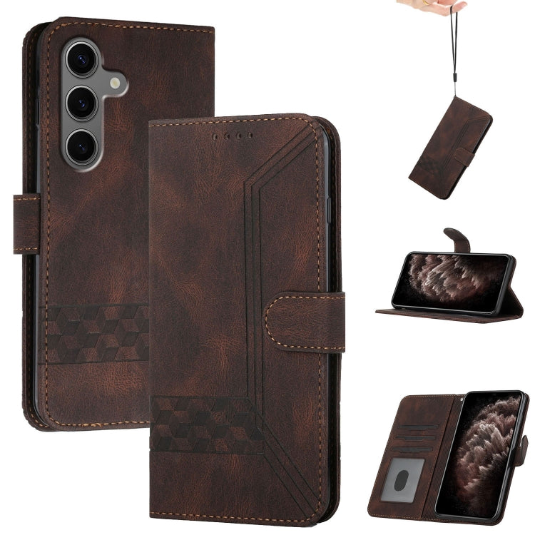 For Samsung Galaxy S25+ 5G Cubic Skin Feel Flip Leather Phone Case(Brown) - Galaxy S25+ 5G Cases by PMC TechLife | Online Shopping South Africa | PMC TechLife | Buy Now Pay Later Mobicred