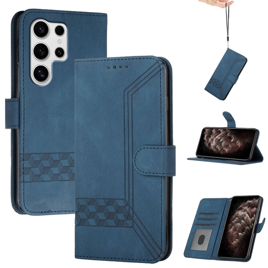 For Samsung Galaxy S25 Ultra 5G Cubic Skin Feel Flip Leather Phone Case(Blue) - Galaxy S25 Ultra 5G Cases by PMC Jewellery | Online Shopping South Africa | PMC Jewellery | Buy Now Pay Later Mobicred