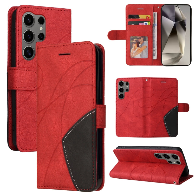 For Samsung Galaxy S25 Ultra 5G Dual-color Splicing Flip Leather Phone Case(Red) - Galaxy S25 Ultra 5G Cases by PMC Jewellery | Online Shopping South Africa | PMC Jewellery | Buy Now Pay Later Mobicred