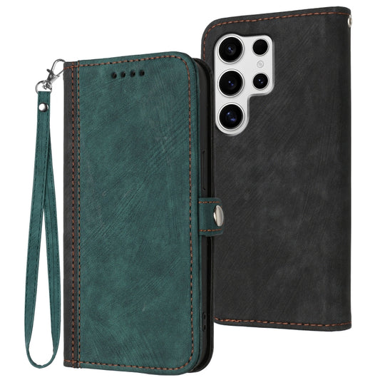 For Samsung Galaxy S25 Ultra 5G Side Buckle Double Fold Hand Strap Leather Phone Case(Dark Green) - Galaxy S25 Ultra 5G Cases by PMC Jewellery | Online Shopping South Africa | PMC Jewellery | Buy Now Pay Later Mobicred