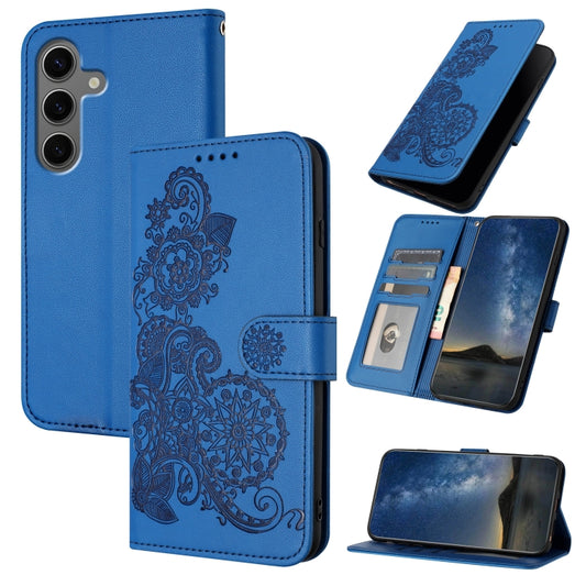 For Samsung Galaxy S25+ 5G Datura Flower Embossed Flip Leather Phone Case(Blue) - Galaxy S25+ 5G Cases by PMC Jewellery | Online Shopping South Africa | PMC Jewellery | Buy Now Pay Later Mobicred