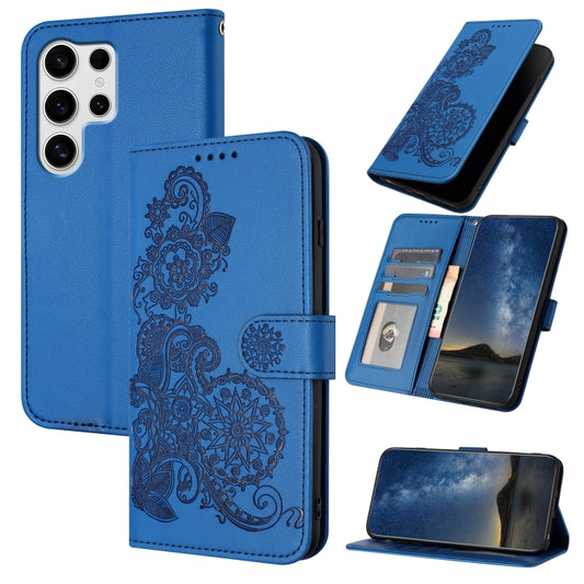 For Samsung Galaxy S25 Ultra 5G Datura Flower Embossed Flip Leather Phone Case(Blue) - Galaxy S25 Ultra 5G Cases by PMC Jewellery | Online Shopping South Africa | PMC Jewellery | Buy Now Pay Later Mobicred