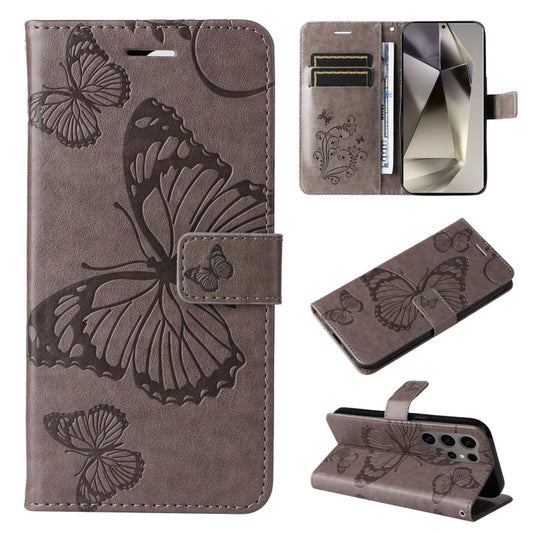 For Samsung Galaxy S25 Ultra 5G 3D Butterfly Embossed Pattern Flip Leather Phone Case(Grey) - Galaxy S25 Ultra 5G Cases by PMC Jewellery | Online Shopping South Africa | PMC Jewellery | Buy Now Pay Later Mobicred