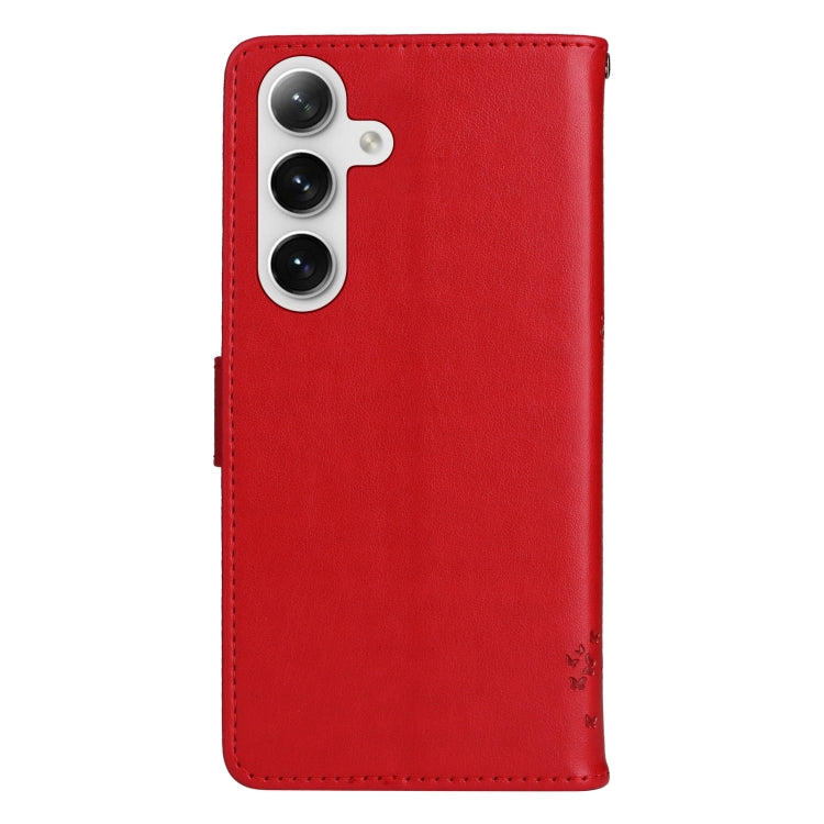 For Samsung Galaxy S25 / S24 5G Tree & Cat Embossed Pattern Flip Leather Phone Case(Red) - Galaxy S25 5G Cases by PMC Jewellery | Online Shopping South Africa | PMC Jewellery | Buy Now Pay Later Mobicred