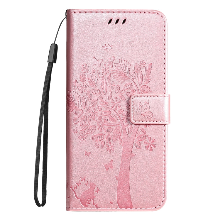 For Samsung Galaxy S25+ / S24+ 5G Tree & Cat Embossed Pattern Flip Leather Phone Case(Rose Gold) - Galaxy S25+ 5G Cases by PMC TechLife | Online Shopping South Africa | PMC TechLife | Buy Now Pay Later Mobicred