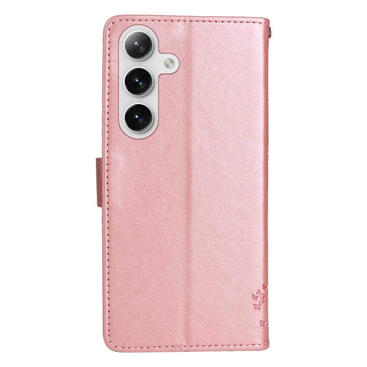 For Samsung Galaxy S25+ / S24+ 5G Tree & Cat Embossed Pattern Flip Leather Phone Case(Rose Gold) - Galaxy S25+ 5G Cases by PMC TechLife | Online Shopping South Africa | PMC TechLife | Buy Now Pay Later Mobicred
