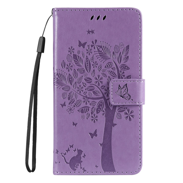 For Samsung Galaxy S25 Ultra 5G Tree & Cat Embossed Pattern Flip Leather Phone Case(Light Purple) - Galaxy S25 Ultra 5G Cases by PMC TechLife | Online Shopping South Africa | PMC TechLife | Buy Now Pay Later Mobicred