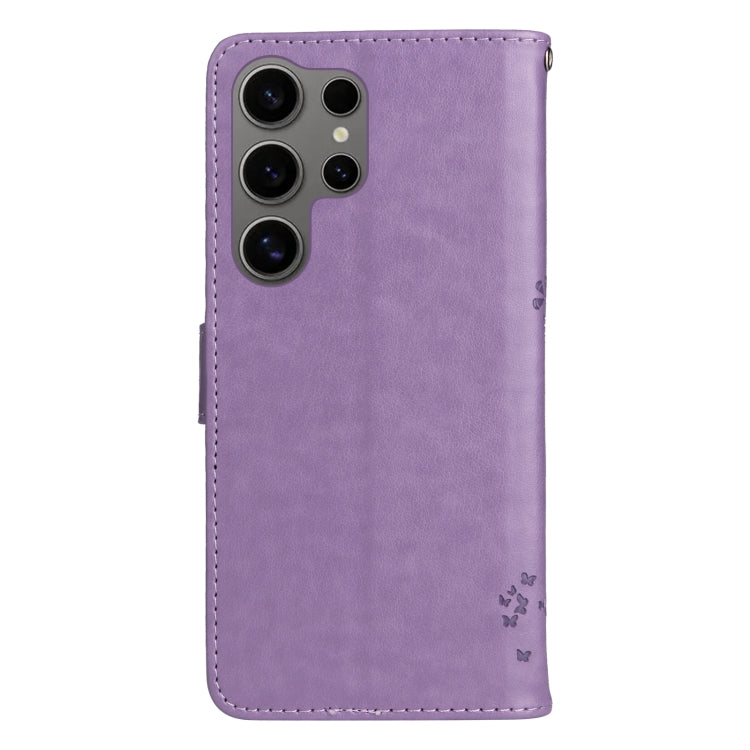 For Samsung Galaxy S25 Ultra 5G Tree & Cat Embossed Pattern Flip Leather Phone Case(Light Purple) - Galaxy S25 Ultra 5G Cases by PMC TechLife | Online Shopping South Africa | PMC TechLife | Buy Now Pay Later Mobicred