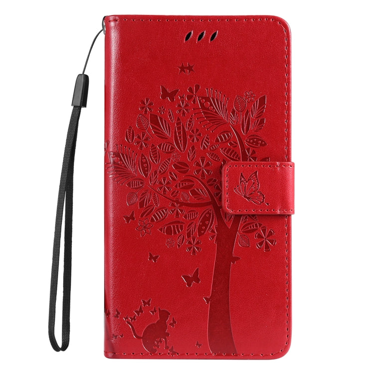 For Samsung Galaxy S25 Ultra 5G Tree & Cat Embossed Pattern Flip Leather Phone Case(Red) - Galaxy S25 Ultra 5G Cases by PMC Jewellery | Online Shopping South Africa | PMC Jewellery | Buy Now Pay Later Mobicred