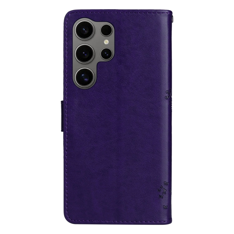 For Samsung Galaxy S25 Ultra 5G Tree & Cat Embossed Pattern Flip Leather Phone Case(Purple) - Galaxy S25 Ultra 5G Cases by PMC Jewellery | Online Shopping South Africa | PMC Jewellery | Buy Now Pay Later Mobicred