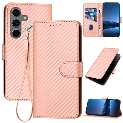 For Samsung Galaxy S25+ 5G YX0070 Carbon Fiber Buckle Leather Phone Case with Lanyard(Pink) - Galaxy S25+ 5G Cases by PMC Jewellery | Online Shopping South Africa | PMC Jewellery | Buy Now Pay Later Mobicred