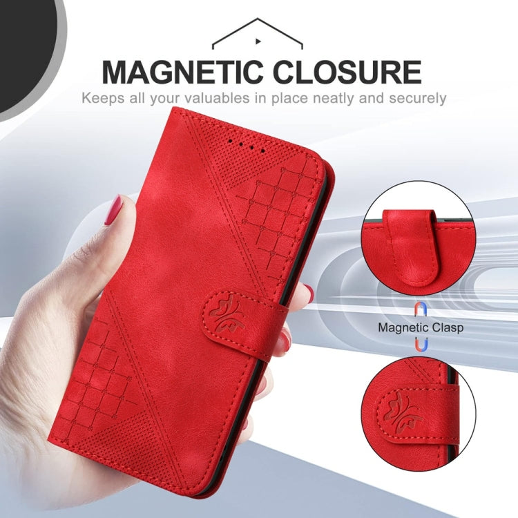 For Samsung Galaxy S25 5G YX0080 Grid Butterfly Embossed Pattern Flip Leather Phone Case with Lanyard(Red) - Galaxy S25 5G Cases by PMC TechLife | Online Shopping South Africa | PMC TechLife | Buy Now Pay Later Mobicred