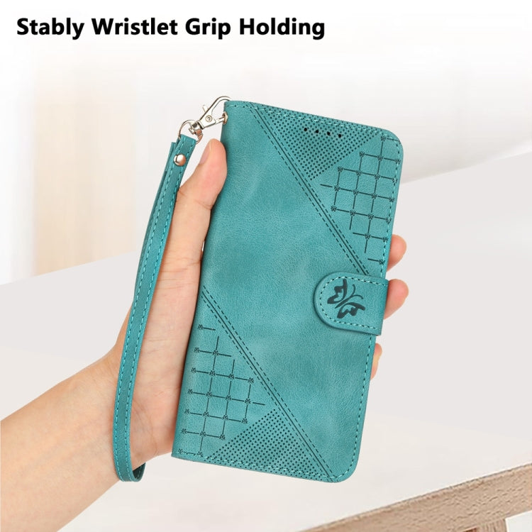 For Samsung Galaxy S25 5G Grid Butterfly Embossed Pattern Leather Phone Case with Lanyard(Light Blue) - free shipping - PMC TechLife - Order now!