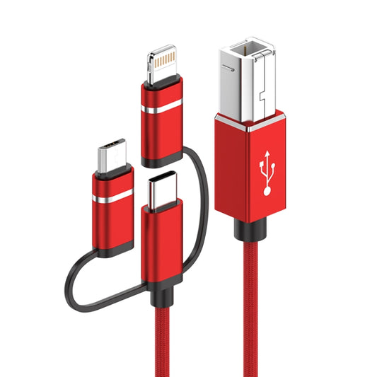 3 in 1 8 Pin, Type-C, Micro USB to USB-B MIDI Instruments Printer Cable, Length: 1m, Length:1m(Red) - Multifunction Cable by PMC Jewellery | Online Shopping South Africa | PMC Jewellery | Buy Now Pay Later Mobicred