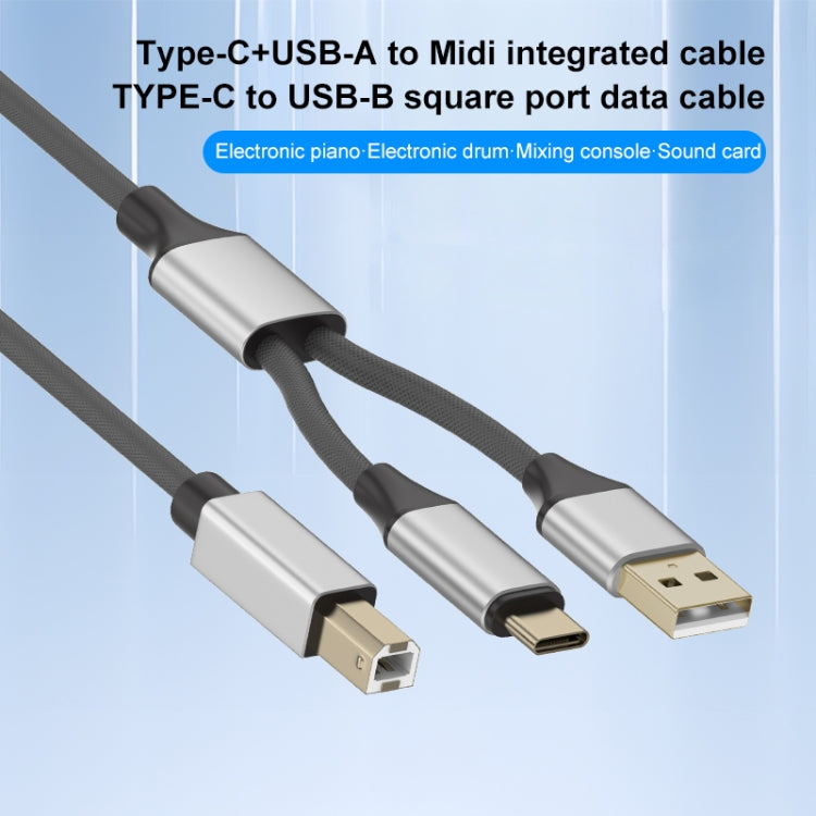 2 in 1 Type-C and USB-A to USB-B MIDI Instruments Printer Cable, Length: 1m, Length:1m(Red) - Multifunctional Cable by PMC Jewellery | Online Shopping South Africa | PMC Jewellery | Buy Now Pay Later Mobicred