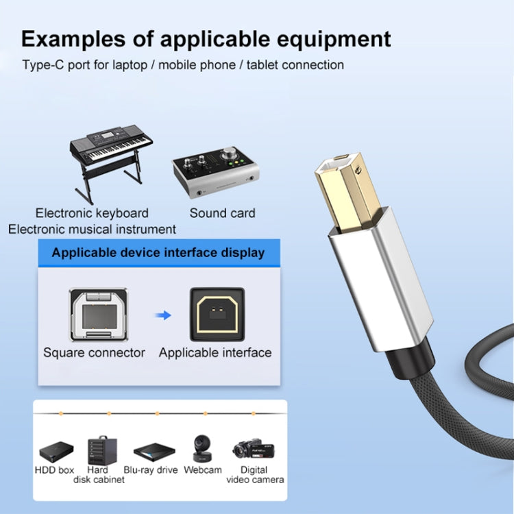 2 in 1 Type-C and USB-A to USB-B MIDI Instruments Printer Cable, Length: 1m, Length:1m(Black Gold) - Multifunctional Cable by PMC Jewellery | Online Shopping South Africa | PMC Jewellery | Buy Now Pay Later Mobicred